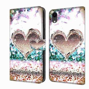 For iPhone XR Crystal 3D Shockproof Protective Leather Phone Case(Pink Diamond Heart)
