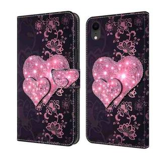 For iPhone XR Crystal 3D Shockproof Protective Leather Phone Case(Lace Love)