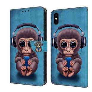 For iPhone XS Max Crystal 3D Shockproof Protective Leather Phone Case(Orangutan)