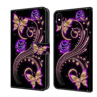 For iPhone XS Max Crystal 3D Shockproof Protective Leather Phone Case(Purple Flower Butterfly)