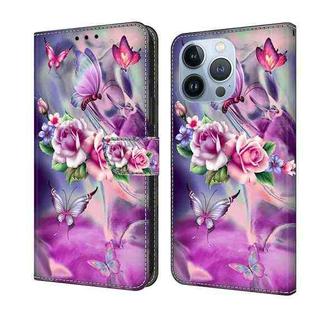 For iPhone 15 Pro Max Crystal 3D Shockproof Protective Leather Phone Case(Butterfly)