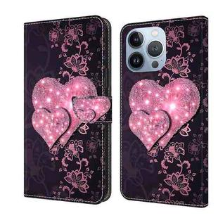 For iPhone 15 Pro Max Crystal 3D Shockproof Protective Leather Phone Case(Lace Love)