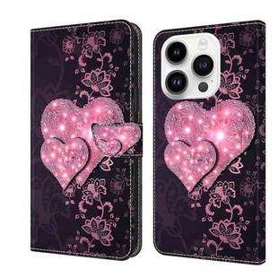 For iPhone 15 Pro Crystal 3D Shockproof Protective Leather Phone Case(Lace Love)