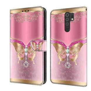 For Xiaomi Redmi 9 Crystal 3D Shockproof Protective Leather Phone Case(Pink Bottom Butterfly)