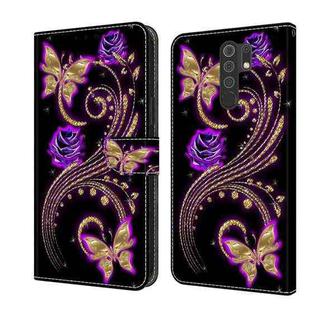 For Xiaomi Redmi 9 Crystal 3D Shockproof Protective Leather Phone Case(Purple Flower Butterfly)