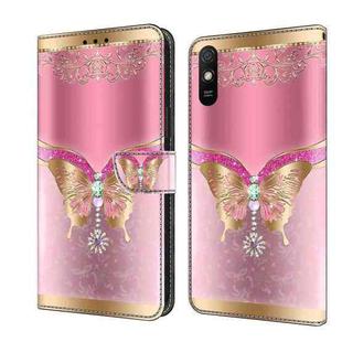 For Xiaomi Redmi 9A Crystal 3D Shockproof Protective Leather Phone Case(Pink Bottom Butterfly)