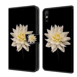 For Xiaomi Redmi 9A Crystal 3D Shockproof Protective Leather Phone Case(White Flower)