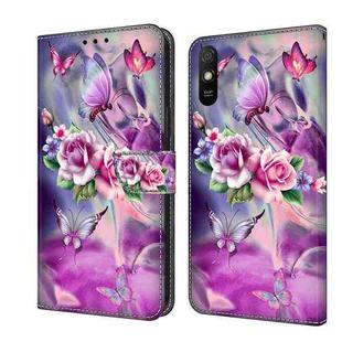 For Xiaomi Redmi 9A Crystal 3D Shockproof Protective Leather Phone Case(Butterfly)