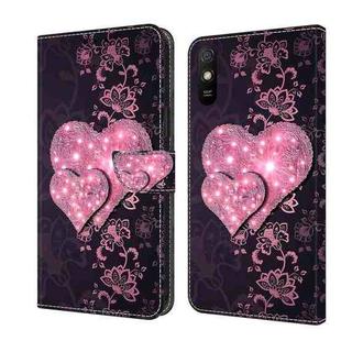 For Xiaomi Redmi 9A Crystal 3D Shockproof Protective Leather Phone Case(Lace Love)