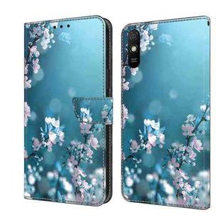 For Xiaomi Redmi 9A Crystal 3D Shockproof Protective Leather Phone Case(Plum Flower)