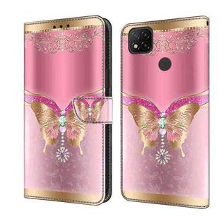 For Xiaomi Redmi 9C Crystal 3D Shockproof Protective Leather Phone Case(Pink Bottom Butterfly)