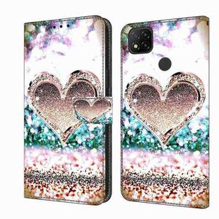 For Xiaomi Redmi 9C Crystal 3D Shockproof Protective Leather Phone Case(Pink Diamond Heart)