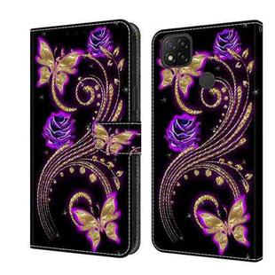 For Xiaomi Redmi 9C Crystal 3D Shockproof Protective Leather Phone Case(Purple Flower Butterfly)