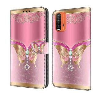 For Xiaomi Redmi 9T Crystal 3D Shockproof Protective Leather Phone Case(Pink Bottom Butterfly)