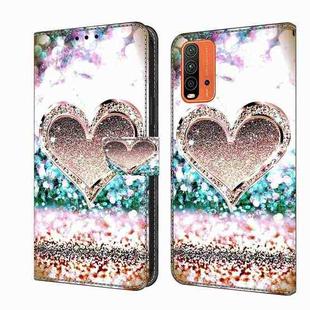 For Xiaomi Redmi 9T Crystal 3D Shockproof Protective Leather Phone Case(Pink Diamond Heart)