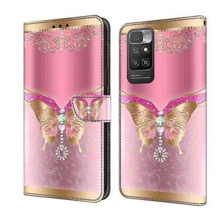 For Xiaomi Redmi 10 Crystal 3D Shockproof Protective Leather Phone Case(Pink Bottom Butterfly)