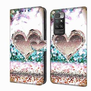 For Xiaomi Redmi 10 Crystal 3D Shockproof Protective Leather Phone Case(Pink Diamond Heart)
