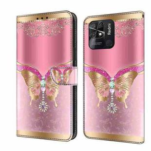 For Xiaomi Redmi 10C Crystal 3D Shockproof Protective Leather Phone Case(Pink Bottom Butterfly)