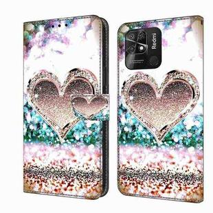 For Xiaomi Redmi 10C Crystal 3D Shockproof Protective Leather Phone Case(Pink Diamond Heart)