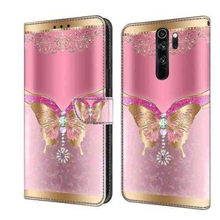 For Xiaomi Redmi Note 8 Pro Crystal 3D Shockproof Protective Leather Phone Case(Pink Bottom Butterfly)
