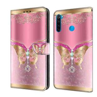 For Xiaomi Redmi Note 8T Crystal 3D Shockproof Protective Leather Phone Case(Pink Bottom Butterfly)