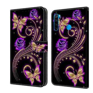 For Xiaomi Redmi Note 8T Crystal 3D Shockproof Protective Leather Phone Case(Purple Flower Butterfly)