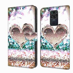 For Xiaomi Redmi Note 9 Crystal 3D Shockproof Protective Leather Phone Case(Pink Diamond Heart)