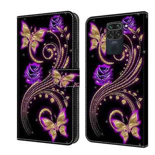 For Xiaomi Redmi Note 9 Crystal 3D Shockproof Protective Leather Phone Case(Purple Flower Butterfly)
