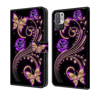 For Xiaomi Redmi Note 10 5G Crystal 3D Shockproof Protective Leather Phone Case(Purple Flower Butterfly)