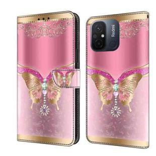 For Xiaomi Redmi 11A 4G / Redmi 12C Global Crystal 3D Shockproof Protective Leather Phone Case(Pink Bottom Butterfly)