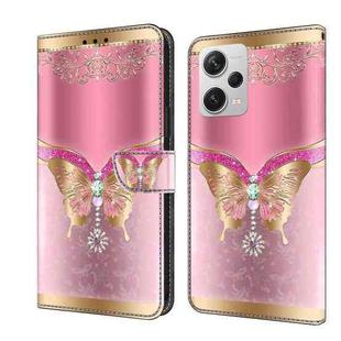 For Xiaomi Redmi Note 12 Pro+ Crystal 3D Shockproof Protective Leather Phone Case(Pink Bottom Butterfly)