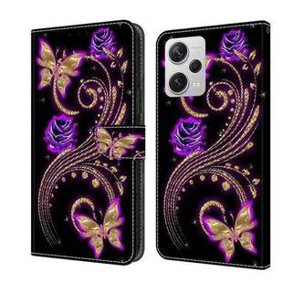 For Xiaomi Redmi Note 12 Pro+ Crystal 3D Shockproof Protective Leather Phone Case(Purple Flower Butterfly)