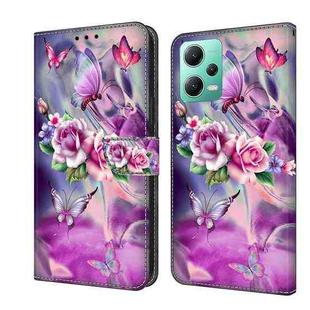 For Xiaomi Redmi Note 12 5G Global / Poco X5 Crystal 3D Shockproof Protective Leather Phone Case(Butterfly)