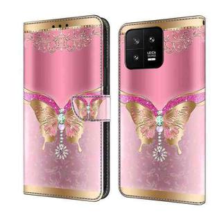 For Xiaomi 13 Crystal 3D Shockproof Protective Leather Phone Case(Pink Bottom Butterfly)