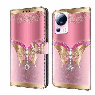 For Xiaomi 13 Lite Crystal 3D Shockproof Protective Leather Phone Case(Pink Bottom Butterfly)