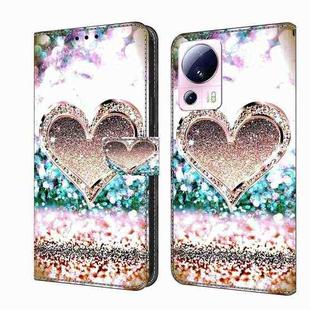 For Xiaomi 13 Lite Crystal 3D Shockproof Protective Leather Phone Case(Pink Diamond Heart)