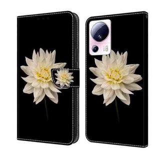 For Xiaomi 13 Lite Crystal 3D Shockproof Protective Leather Phone Case(White Flower)