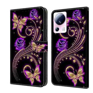 For Xiaomi 13 Lite Crystal 3D Shockproof Protective Leather Phone Case(Purple Flower Butterfly)