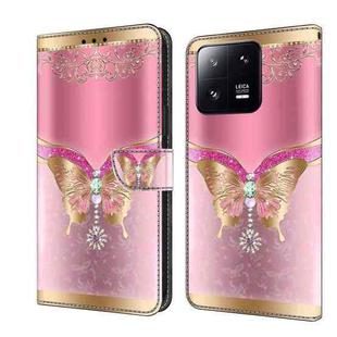 For Xiaomi 13 Pro Crystal 3D Shockproof Protective Leather Phone Case(Pink Bottom Butterfly)