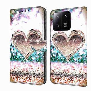 For Xiaomi 13 Pro Crystal 3D Shockproof Protective Leather Phone Case(Pink Diamond Heart)