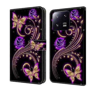 For Xiaomi 13 Pro Crystal 3D Shockproof Protective Leather Phone Case(Purple Flower Butterfly)