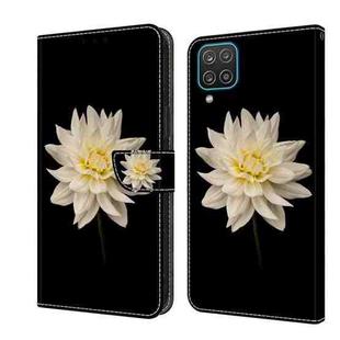 For Samsung Galaxy A12 4G / 5G Crystal 3D Shockproof Protective Leather Phone Case(White Flower)