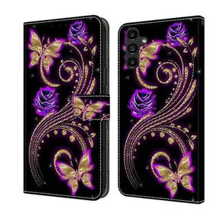 For Samsung Galaxy A14 4G / 5G Crystal 3D Shockproof Protective Leather Phone Case(Purple Flower Butterfly)