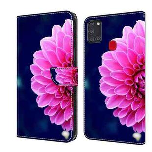For Samsung Galaxy A21s Crystal 3D Shockproof Protective Leather Phone Case(Pink Petals)