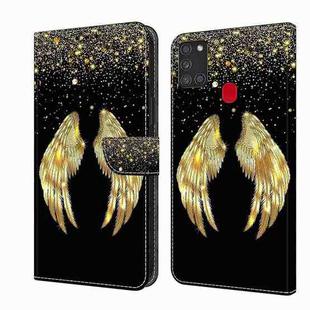 For Samsung Galaxy A21s Crystal 3D Shockproof Protective Leather Phone Case(Golden Wings)