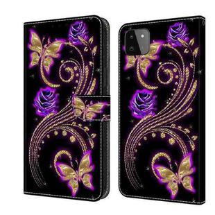 For Samsung Galaxy A22 5G Crystal 3D Shockproof Protective Leather Phone Case(Purple Flower Butterfly)