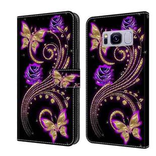 For Samsung Galaxy S8+ Crystal 3D Shockproof Protective Leather Phone Case(Purple Flower Butterfly)