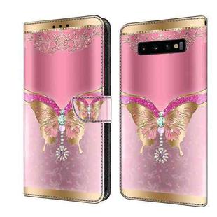 For Samsung Galaxy S10+ Crystal 3D Shockproof Protective Leather Phone Case(Pink Bottom Butterfly)