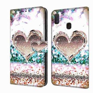 For Samsung Galaxy S10e Crystal 3D Shockproof Protective Leather Phone Case(Pink Diamond Heart)