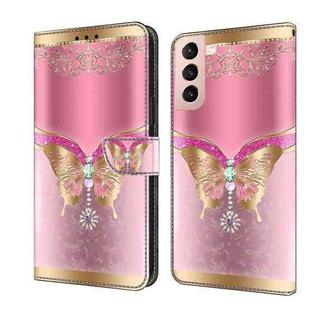 For Samsung Galaxy S21 Crystal 3D Shockproof Protective Leather Phone Case(Pink Bottom Butterfly)